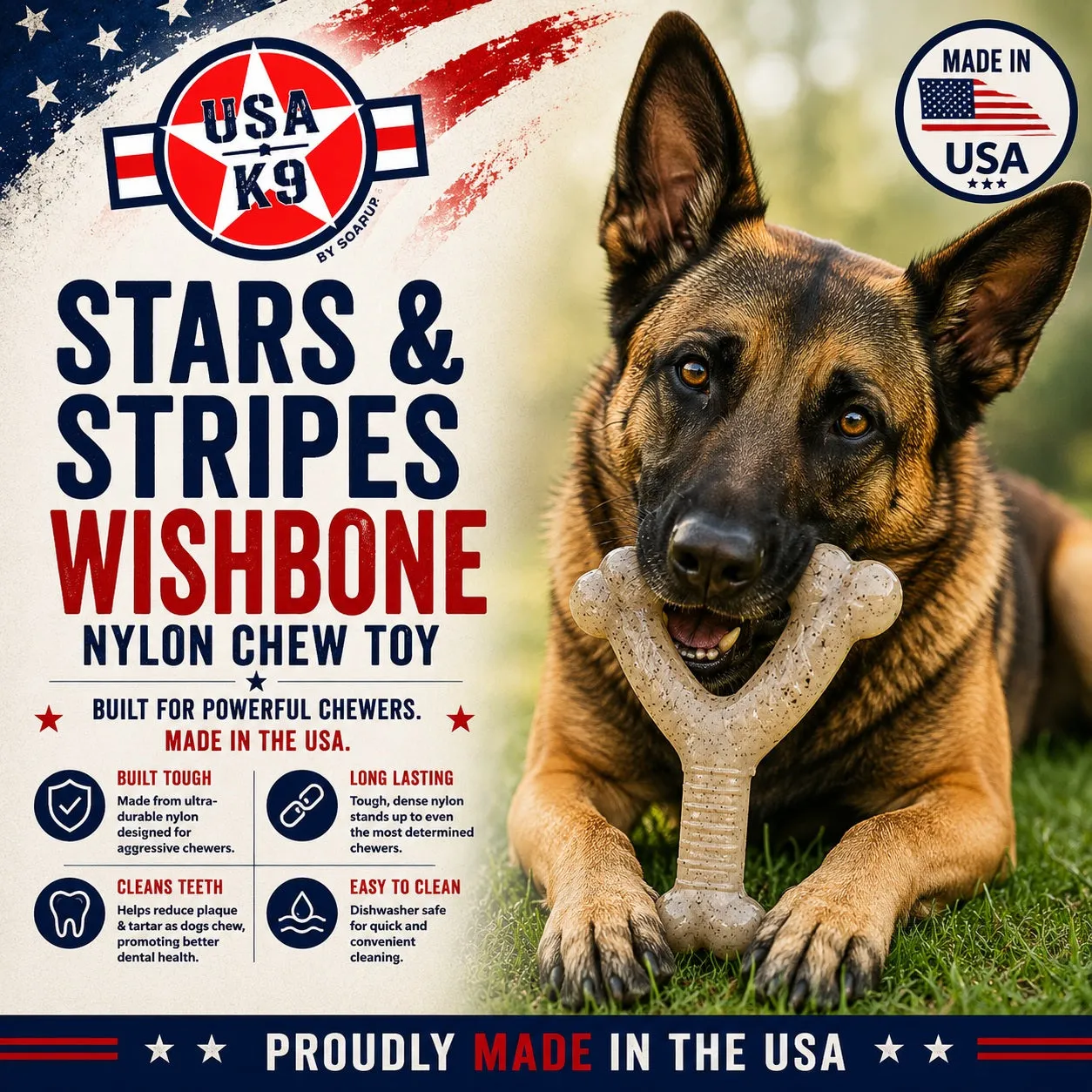 USA-K9 Stars and Stripes Wishbone tuggleksak medium