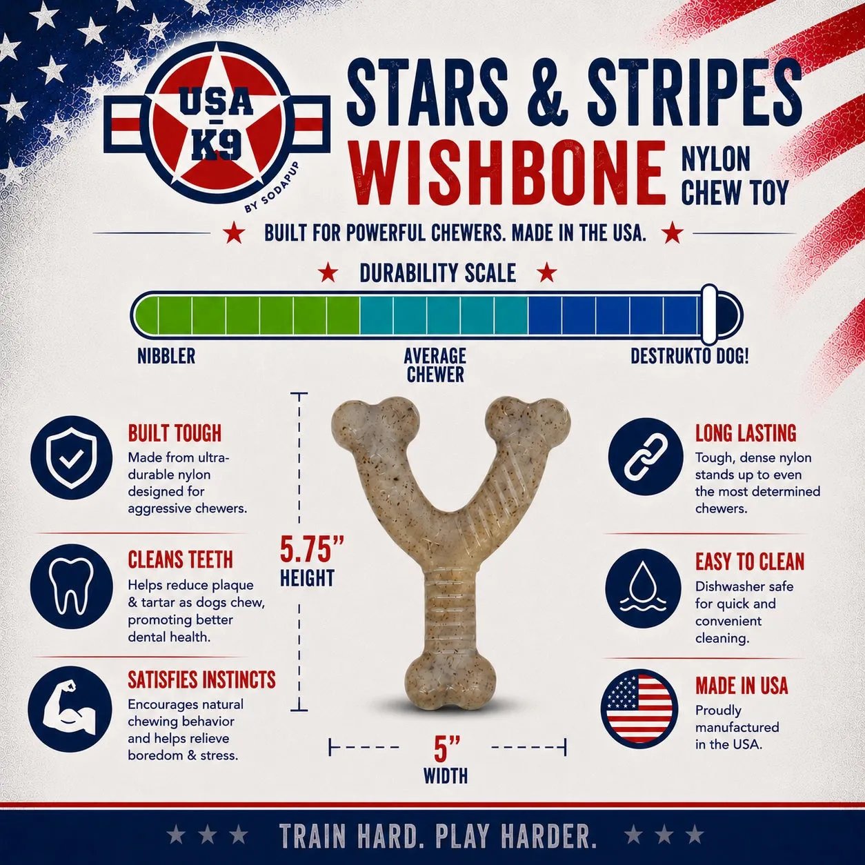 USA-K9 Stars and Stripes Wishbone tuggleksak medium