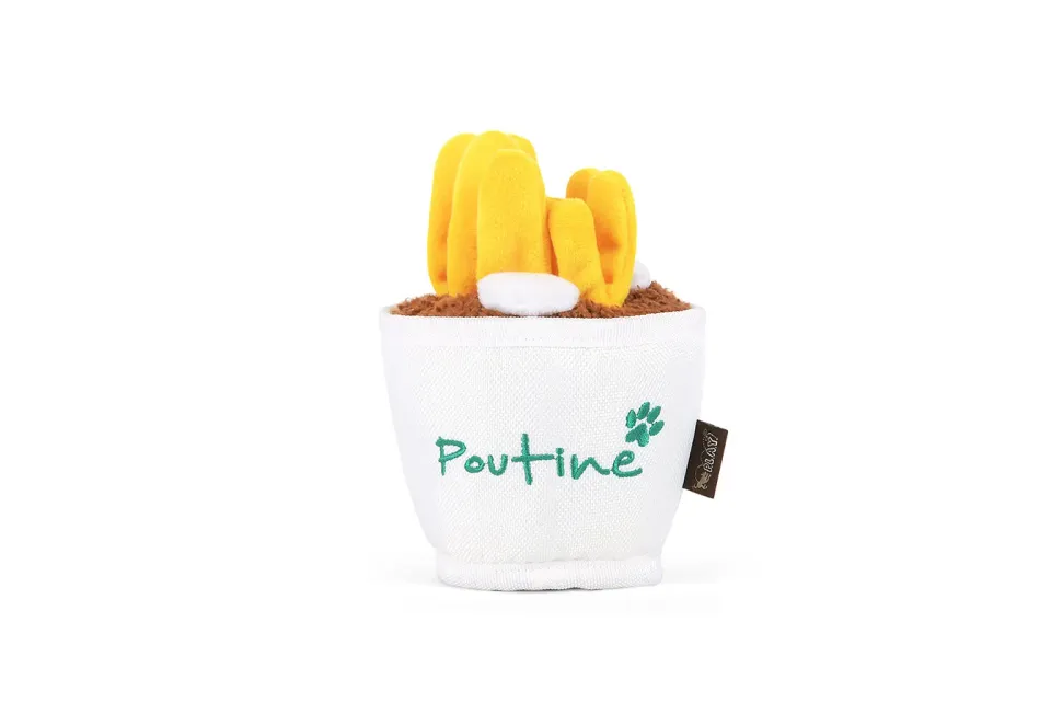 P.L.A.Y. Pooch-tine mjukisleksak flerfärgad löstagbara pommes