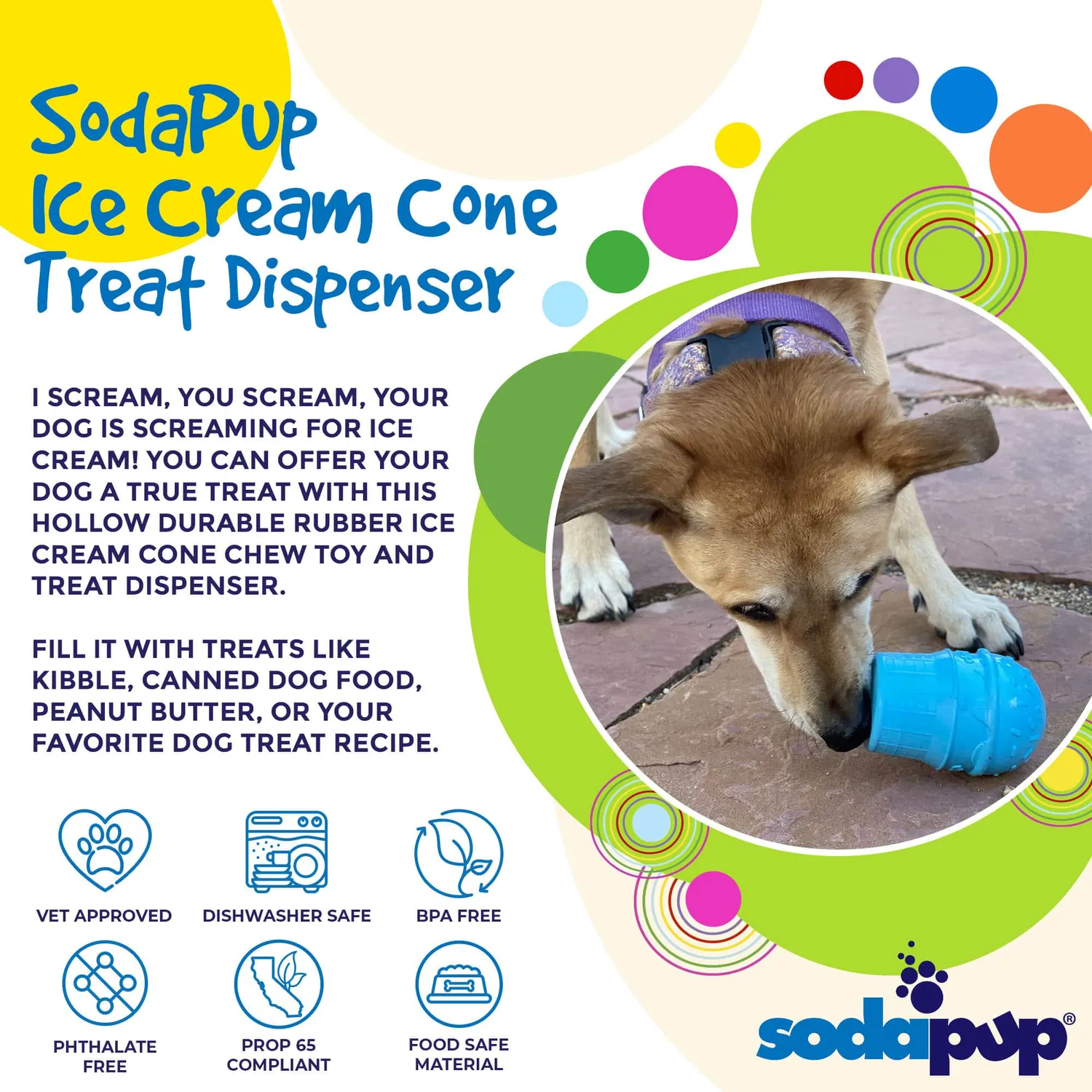 SodaPup Ice Cream Cone Large hundleksak blå godisgömma