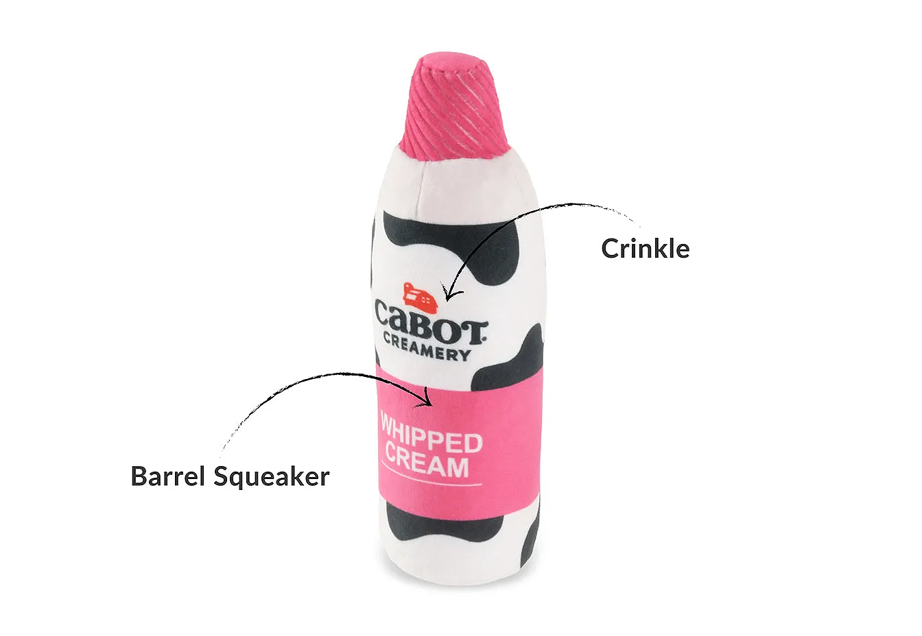 P.L.A.Y. Cabot Creamery Whipped Cream hundleksak mjuk med prassel