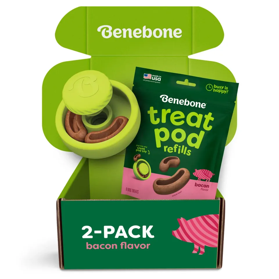 Benebone Tongue Twister & Treat Pod pusselleksak 2-pack jordnötssmör