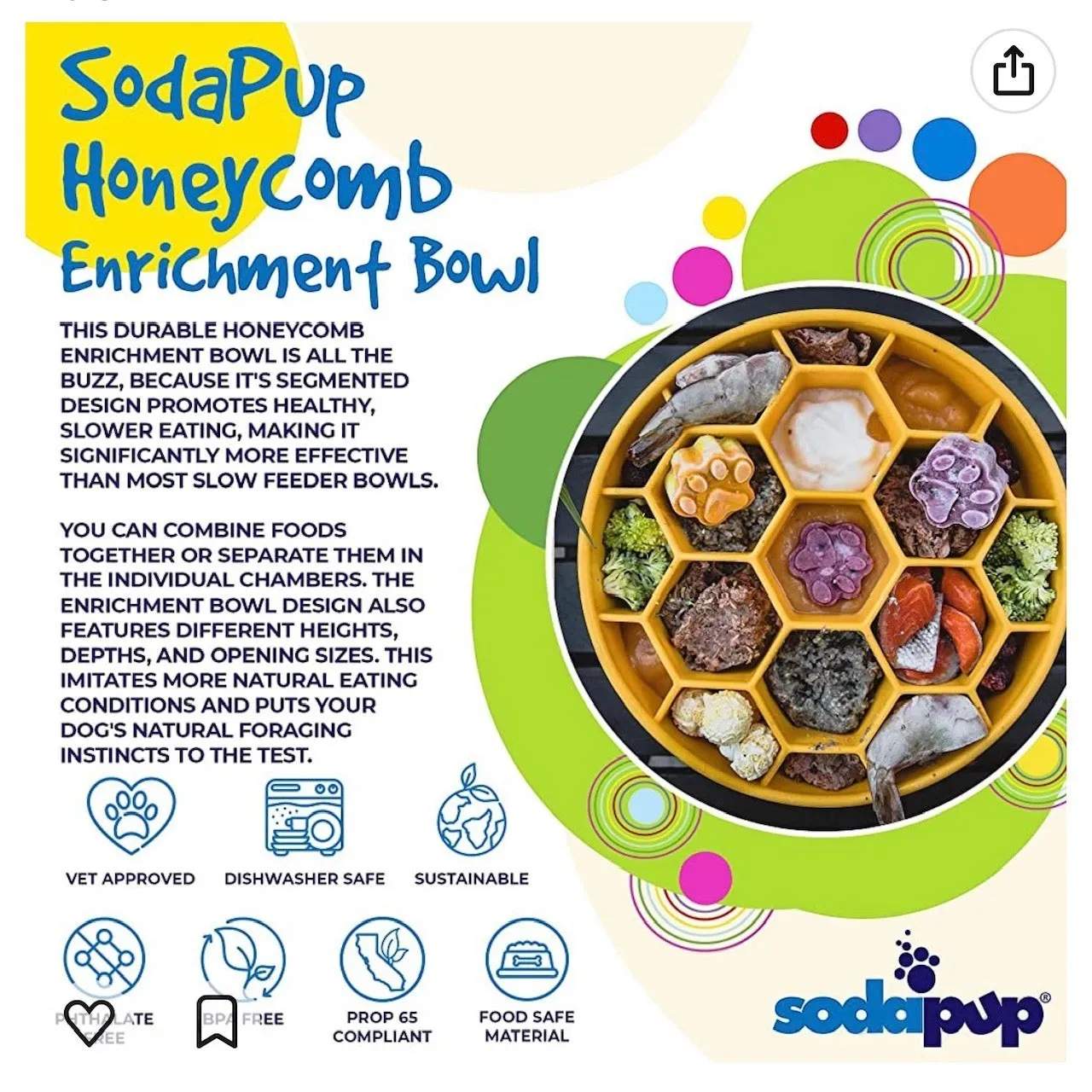 SodaPup Honeycomb slow feeder matskål gul andrasortering