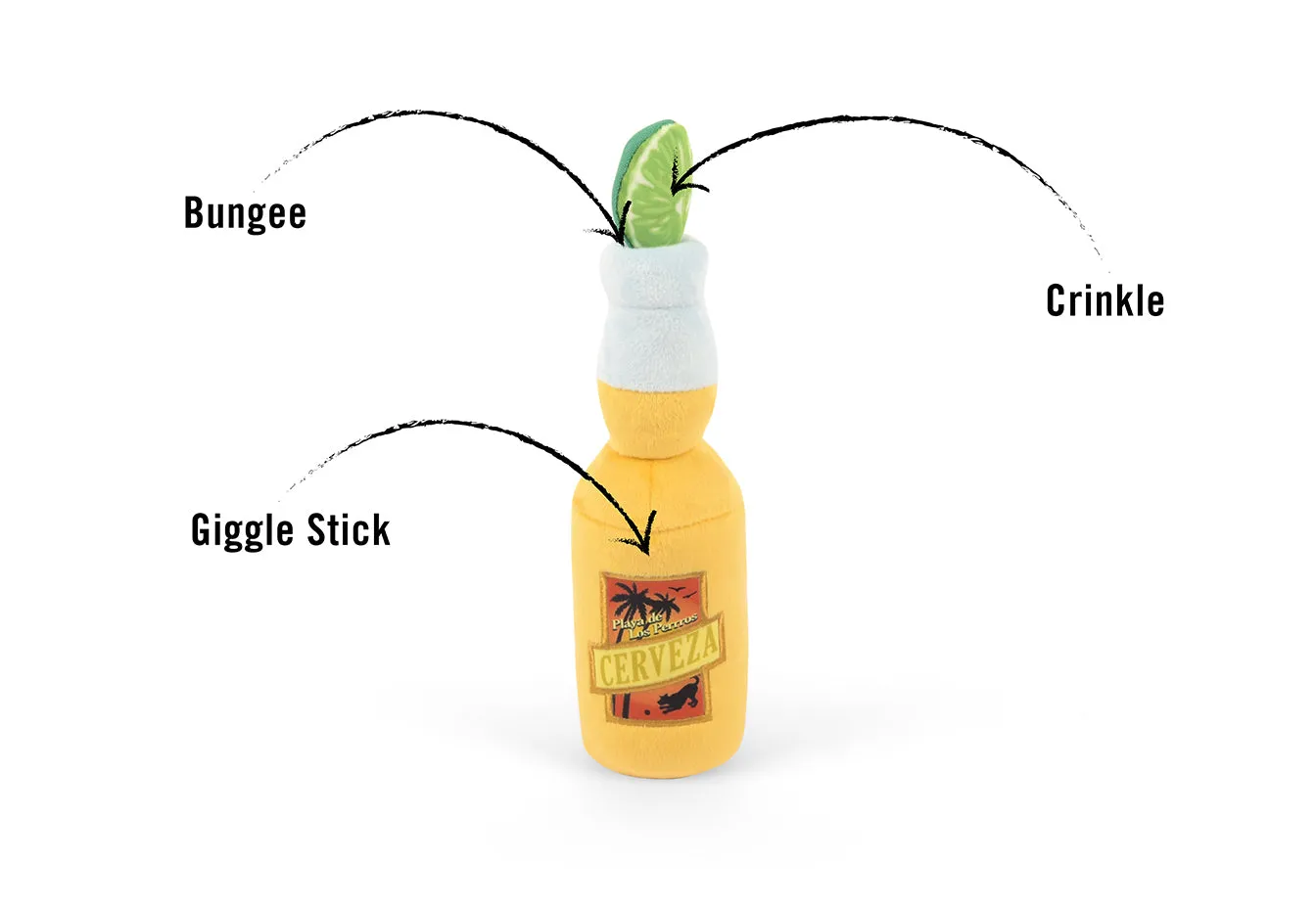 P.L.A.Y. Tropical Paradise Canine Cerveza hundleksak mjuk gul