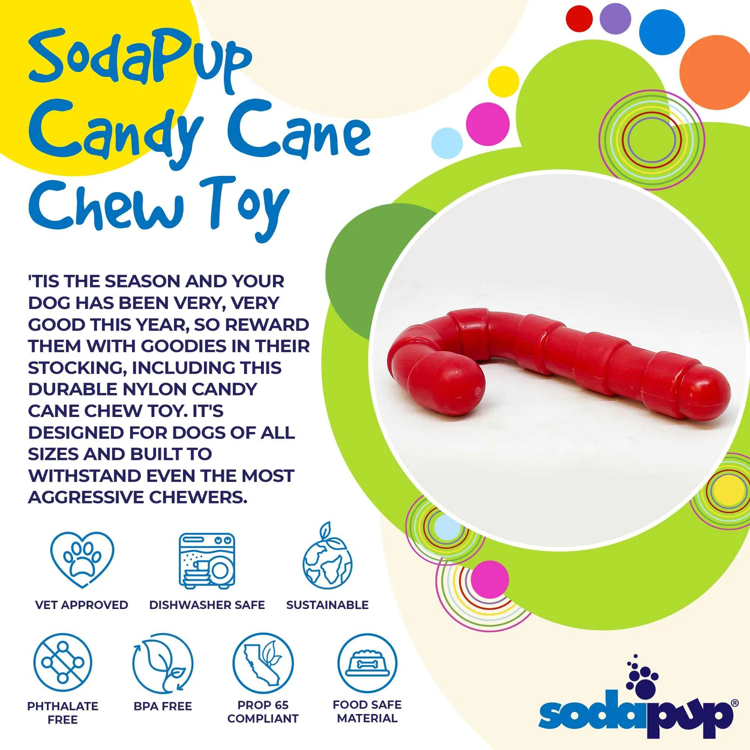 SodaPup Candy Cane tuggleksak nylon jul