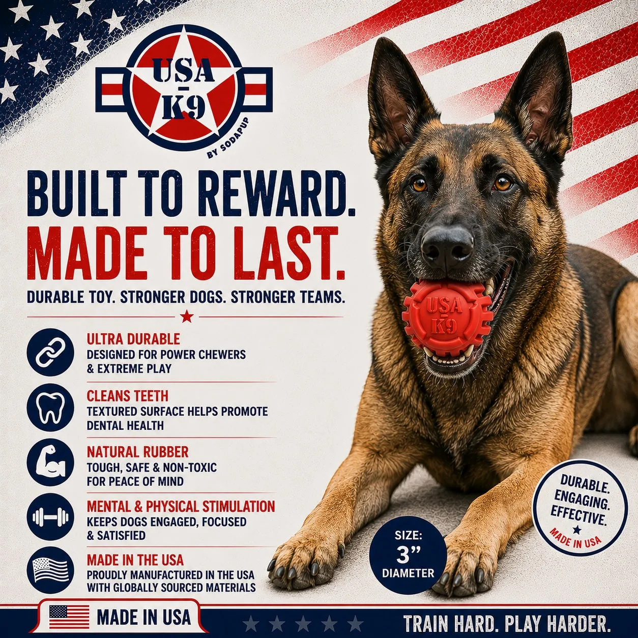 USA-K9 Stars and Stripes hundleksak large röd gummi