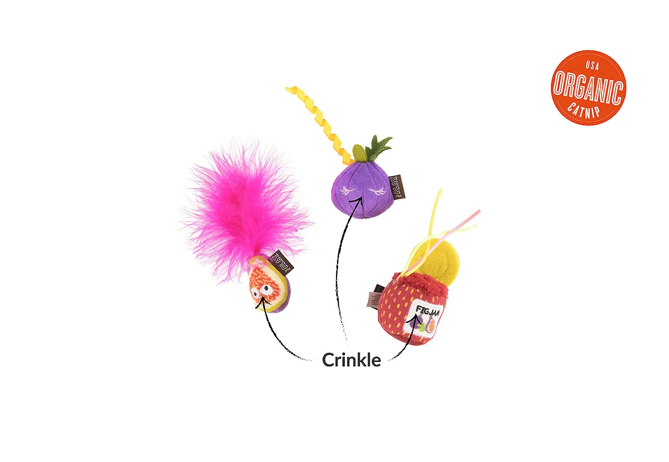 P.L.A.Y. Feline Frenzy Fig N Whiskers kattleksak 3-pack kattmynta