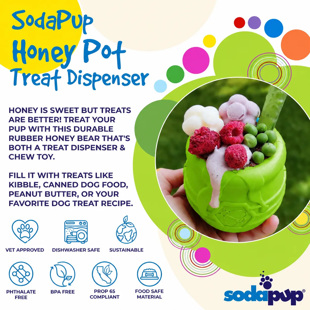 SodaPup Honey Pot Large hundleksak äppelgrön frystorkad mat