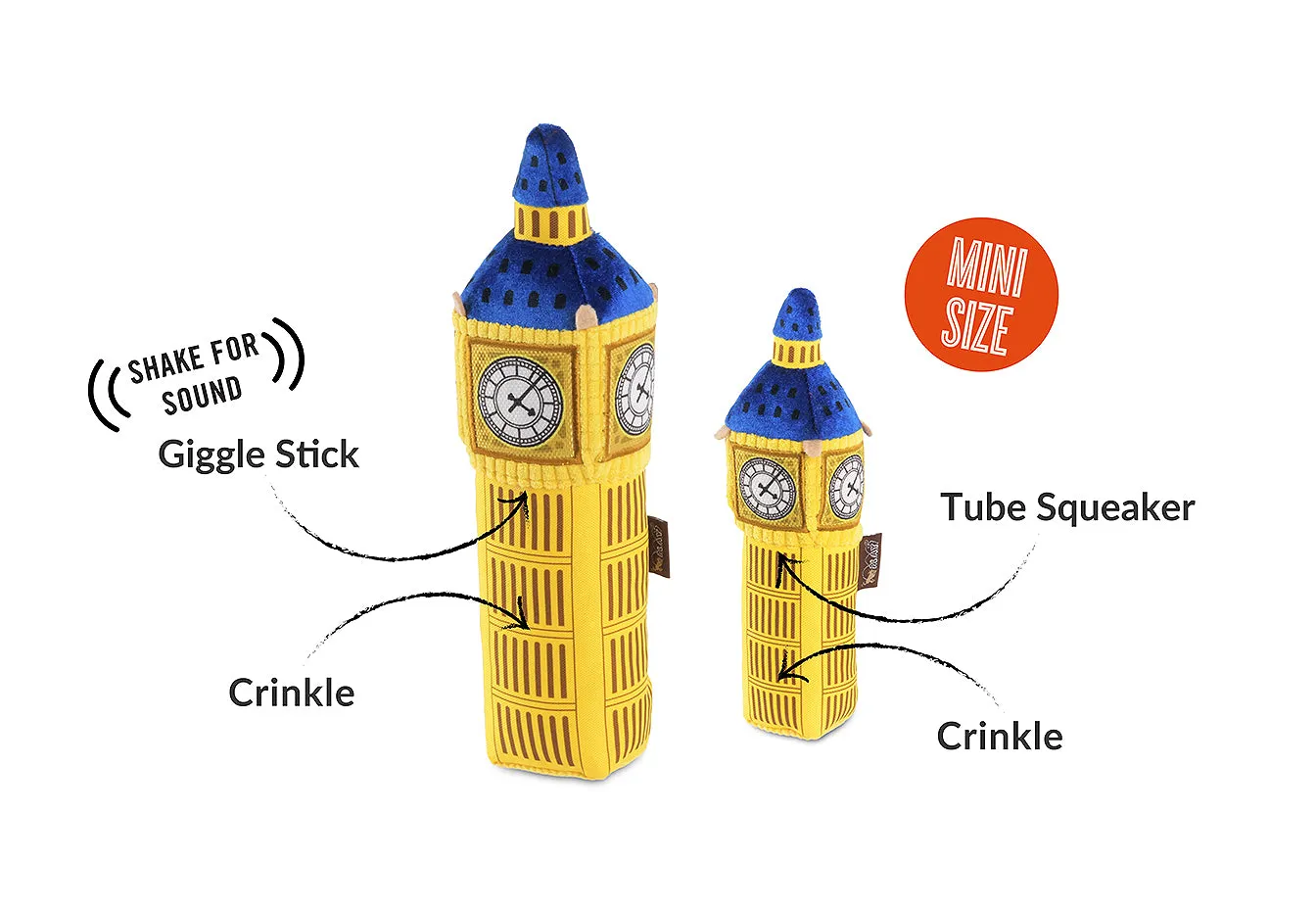 P.L.A.Y. Totally Touristy Big Ben hundleksak gul med skratt