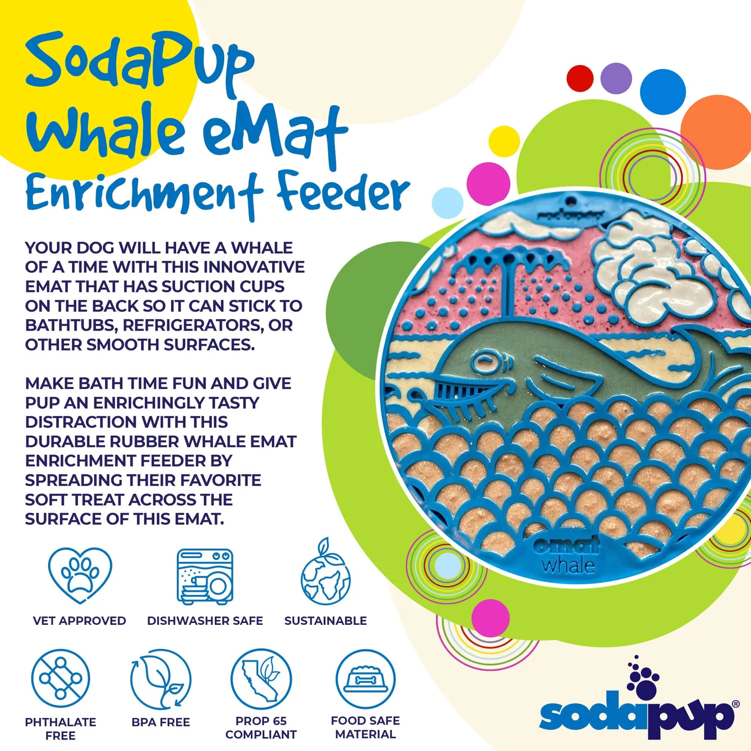 SodaPup Whale eMat slickmatte blå val medium sugkopp