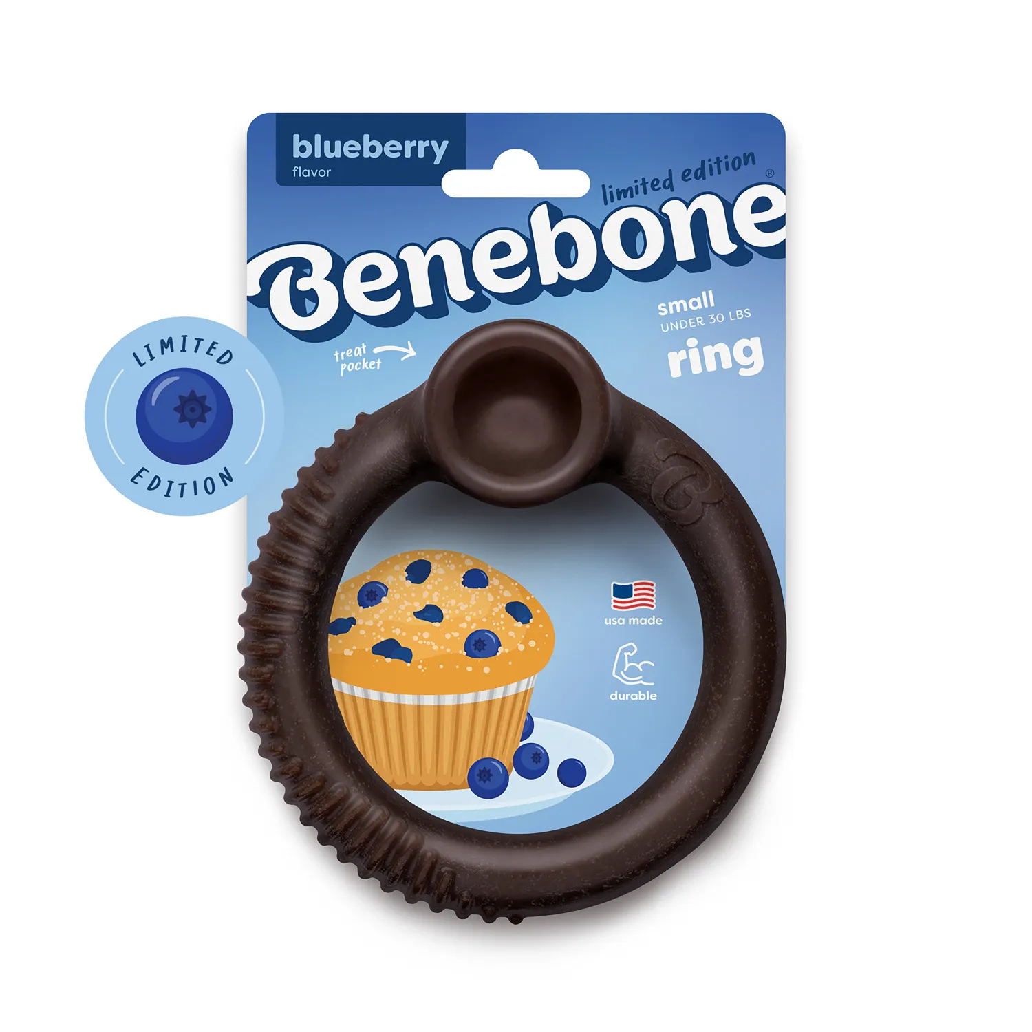 Benebone Blueberry Ring tuggben medium blåbär