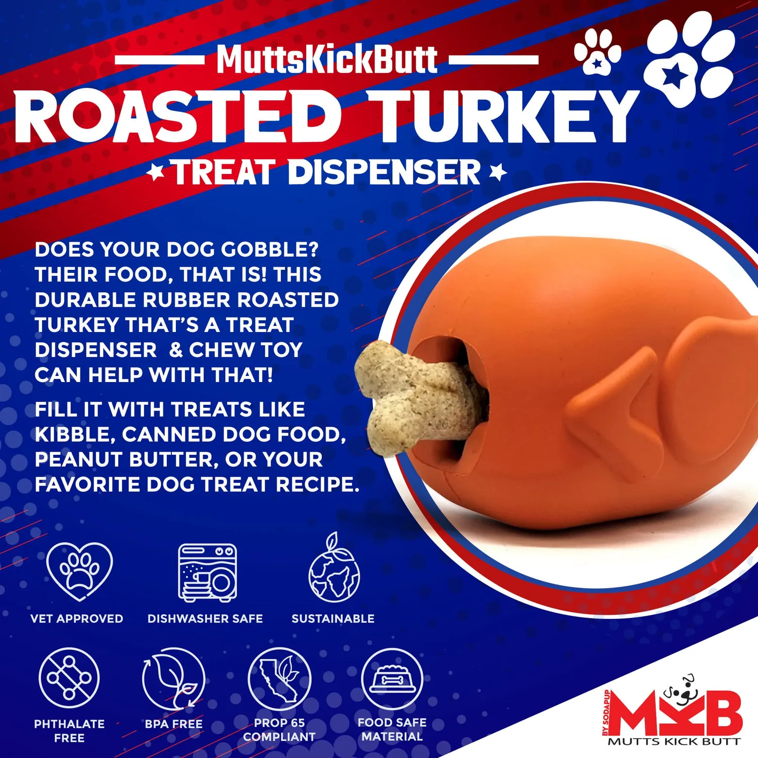 SodaPup Roasted Turkey tuggleksak stor orange gummi