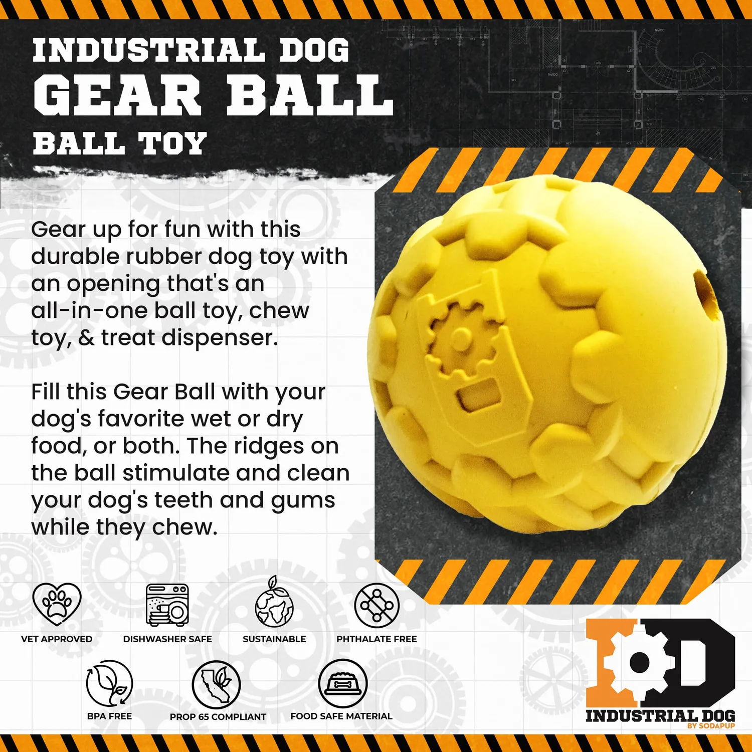 SodaPup Industrial Ball boll gul large