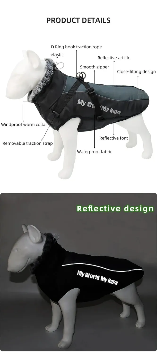 Pawtato Reflective Winter hundtäcke med sele reflex