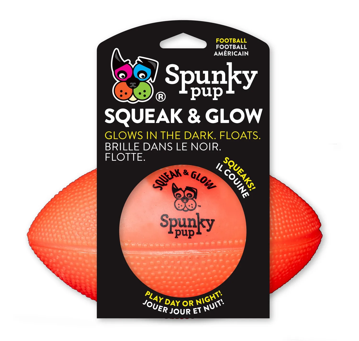 Spunky Pup Squeak & Glow Football boll grön