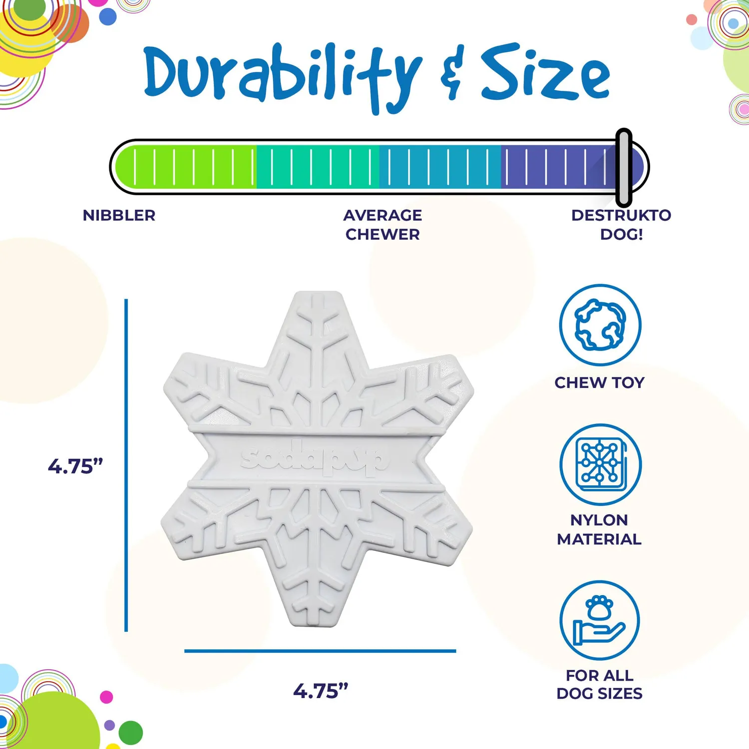 SodaPup Snowflake eChew tuggleksak vit nylon snöflinga