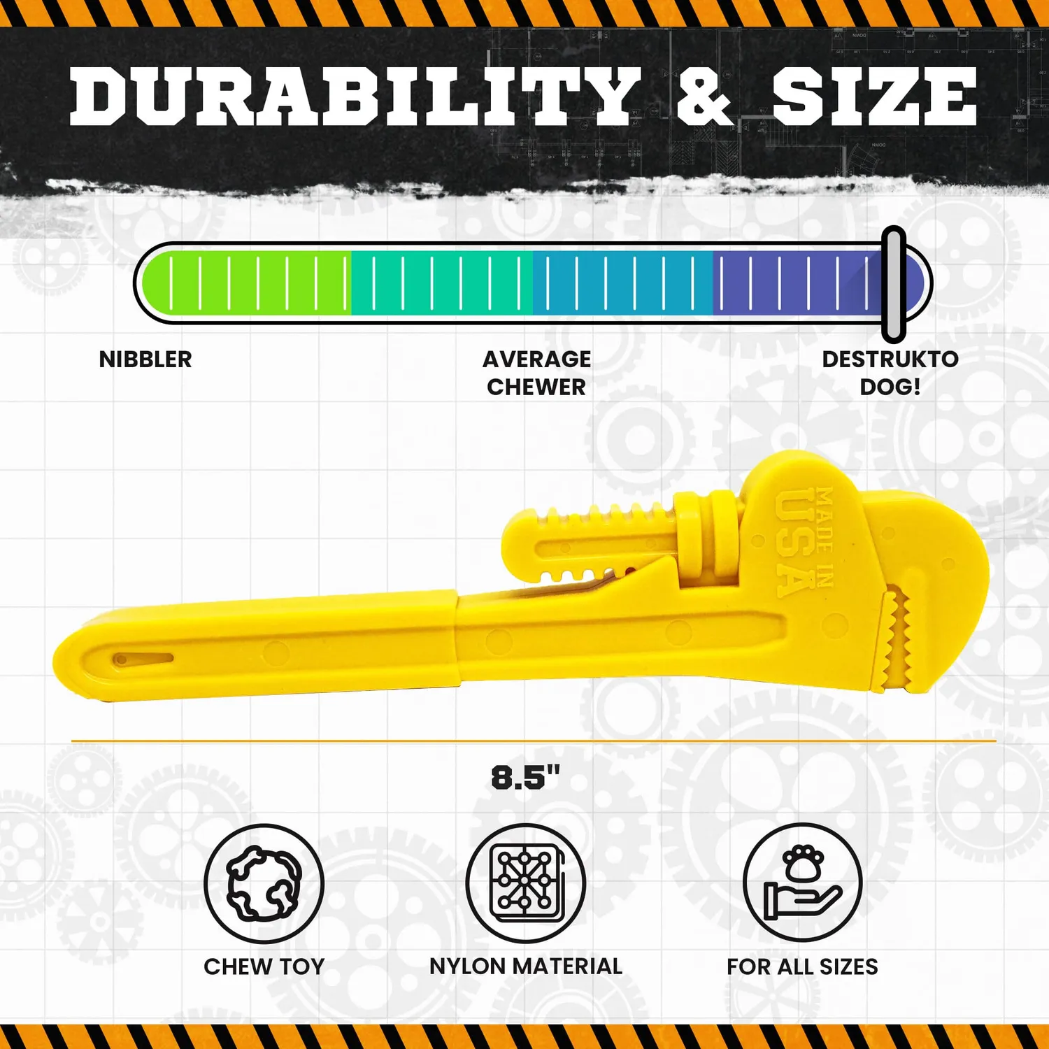 SodaPup Pipe Wrench tuggleksak nylon gul hårda bitare
