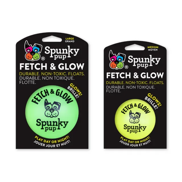 Spunky Pup Fetch & Glow hundboll medium självlysande