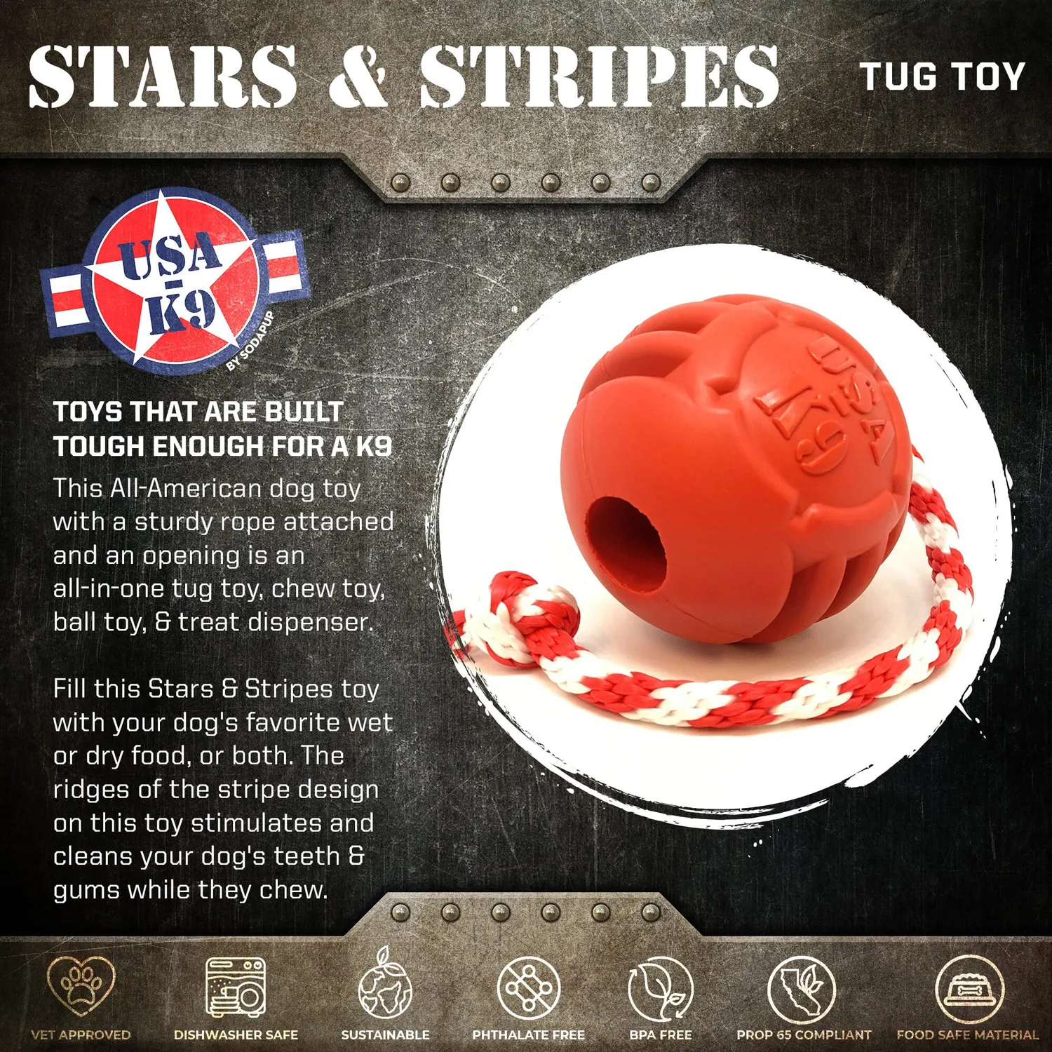 SodaPup USA-K9 Stars and Stripes gummiboll Large röd
