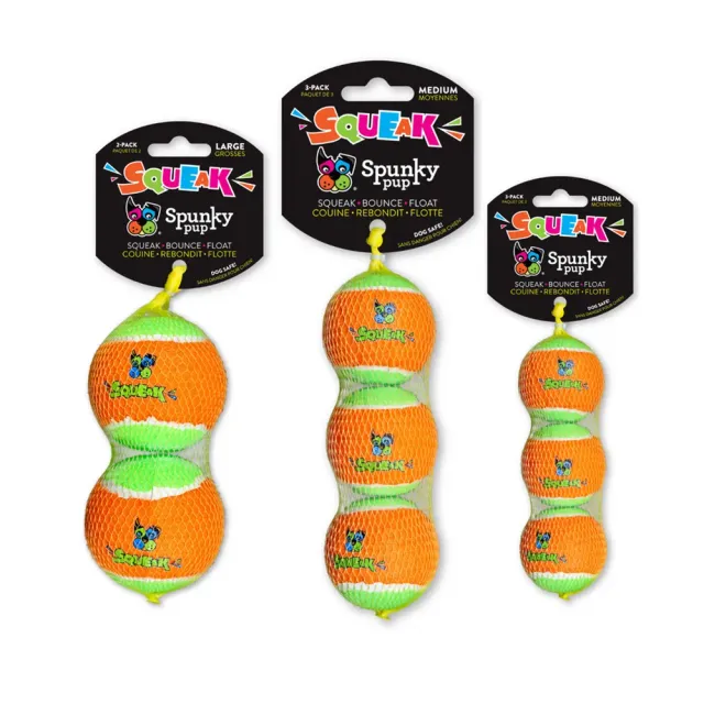 Spunky Pup Squeaky Tennis Balls pipboll M