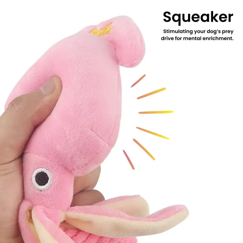 Pawtato Squid mjukisleksak rosa med pip