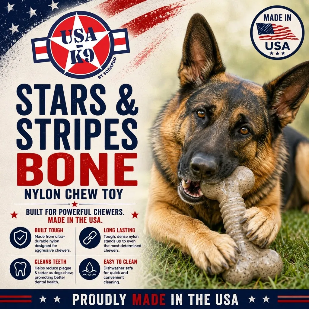 USA-K9 Stars and Stripes Bone tuggben nylon