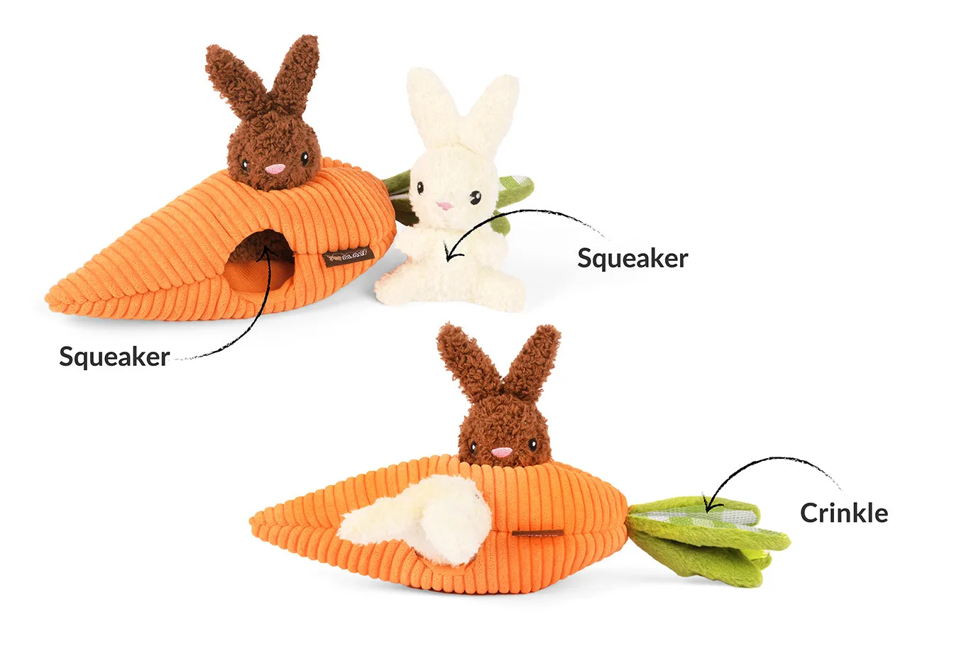 P.L.A.Y. Funny Bunnies hundleksak morot med pip