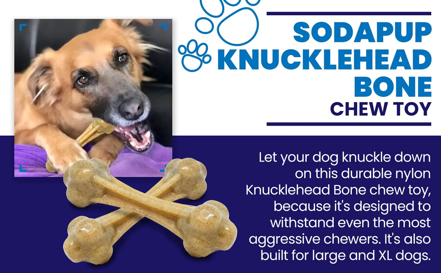 SodaPup Knuckle Bone tuggben nylon large brunt