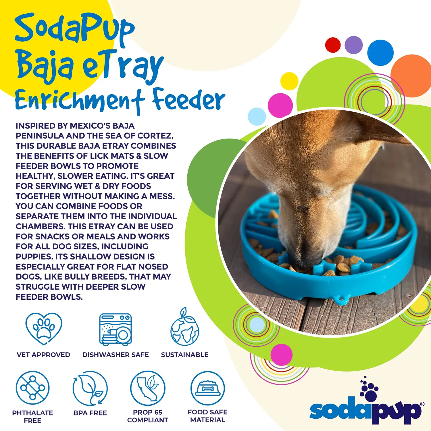 SodaPup Baja eTray slowfeederskål blå grund