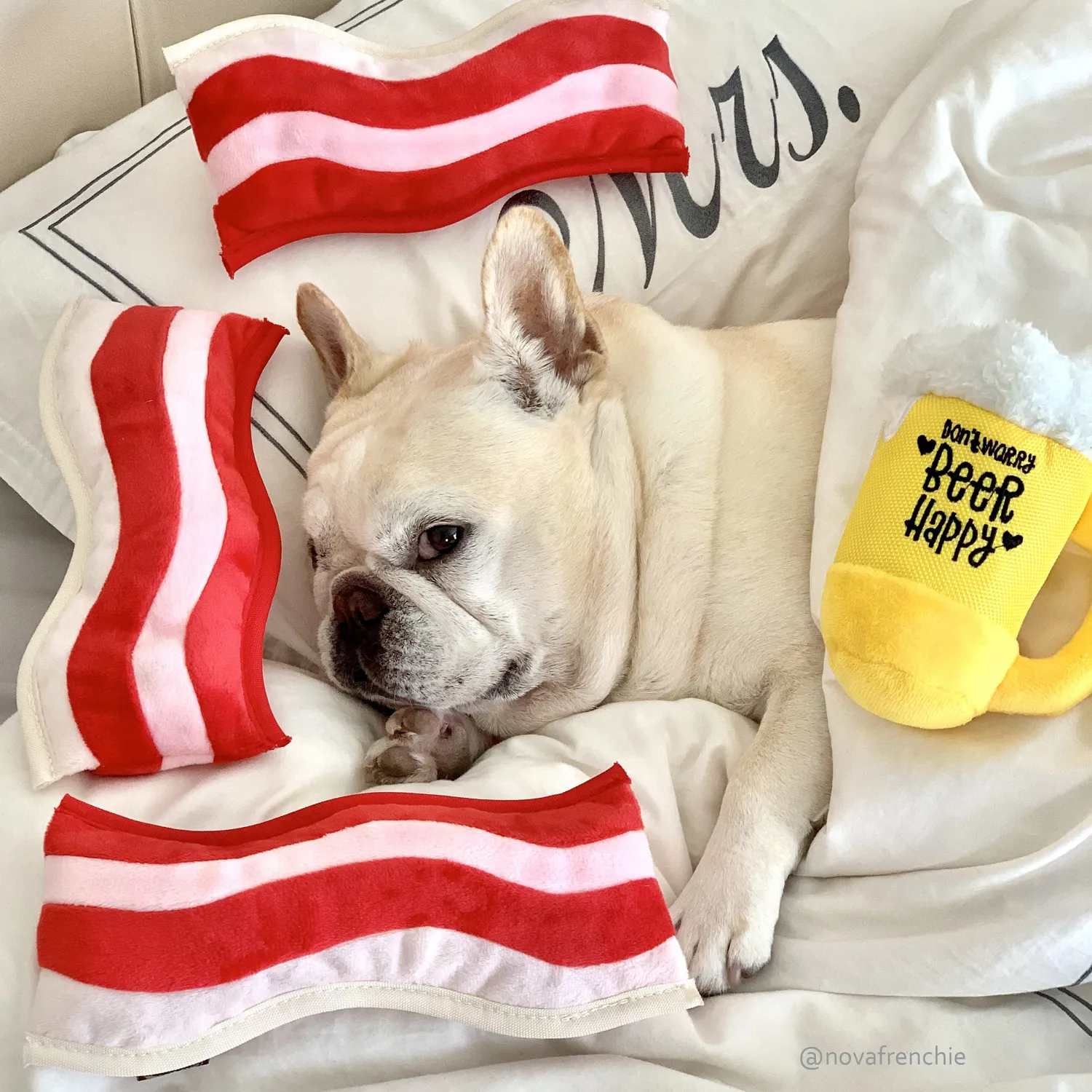P.L.A.Y. Clive & Bacon Barking Beer hundleksak gul med pip
