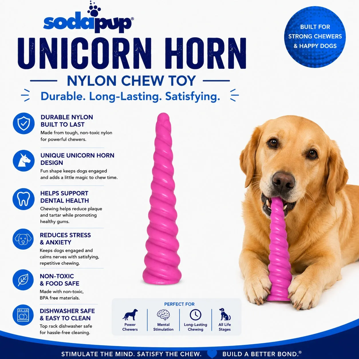 SodaPup Unicorn Horn tuggleksak nylon rosa