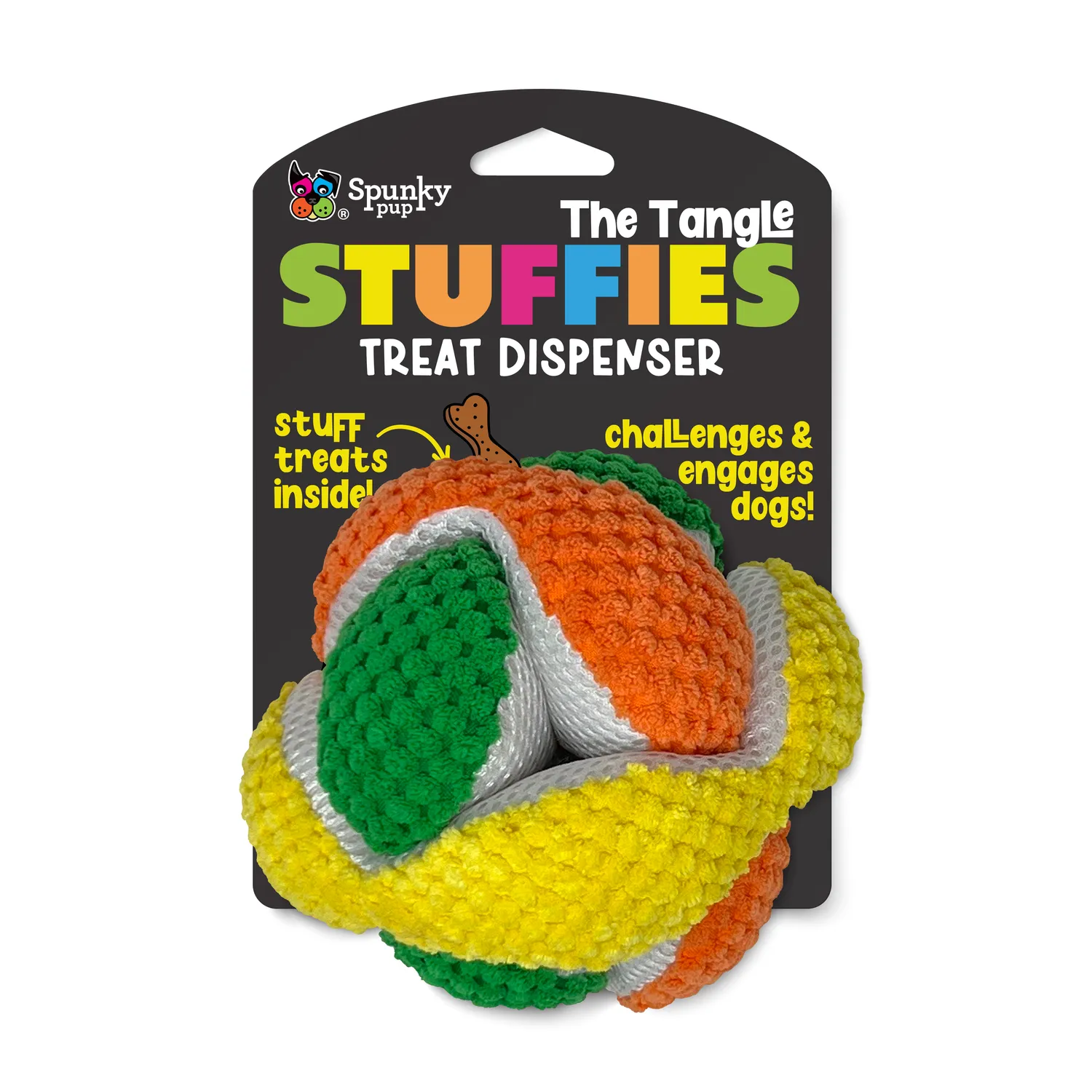 Spunky Pup Stuffies mjukisleksak Tangle Regular med godisfack