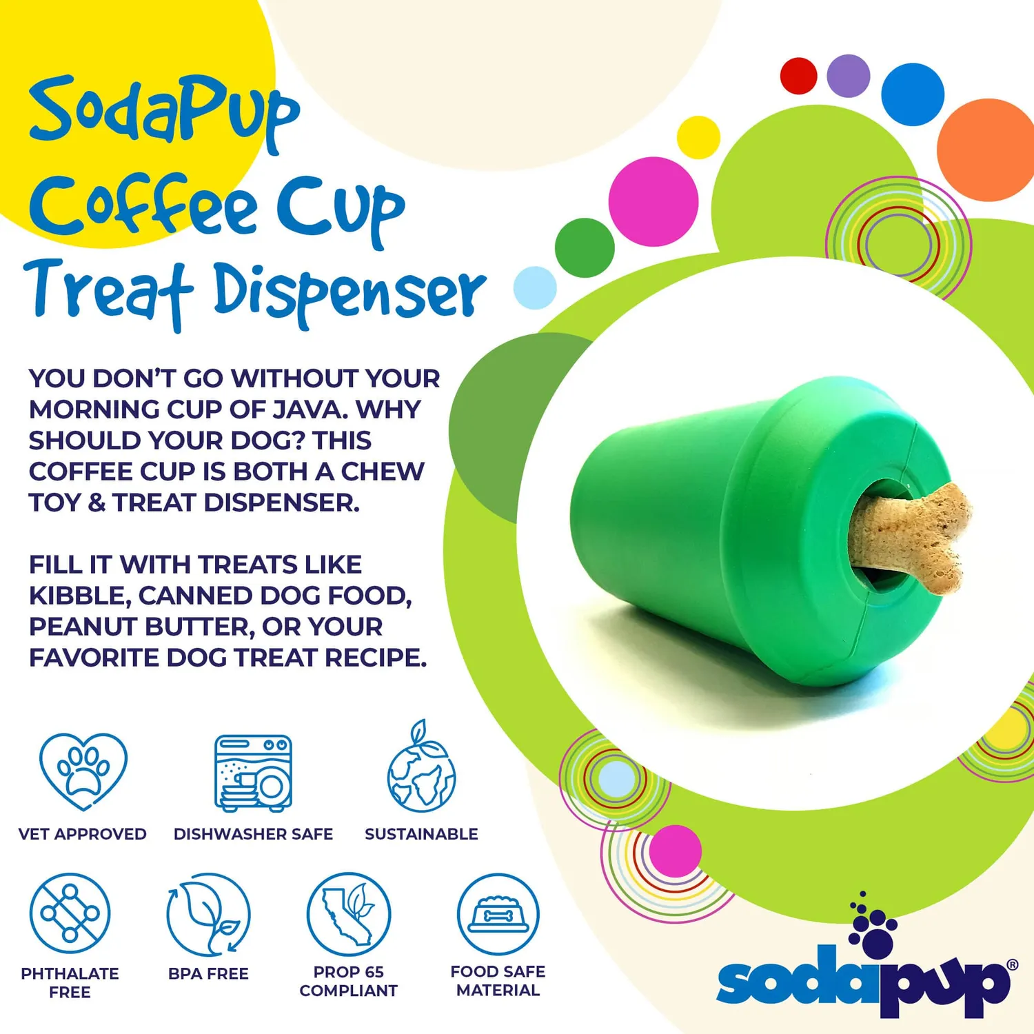 SodaPup Coffee Cup tuggleksak gummi medium grön