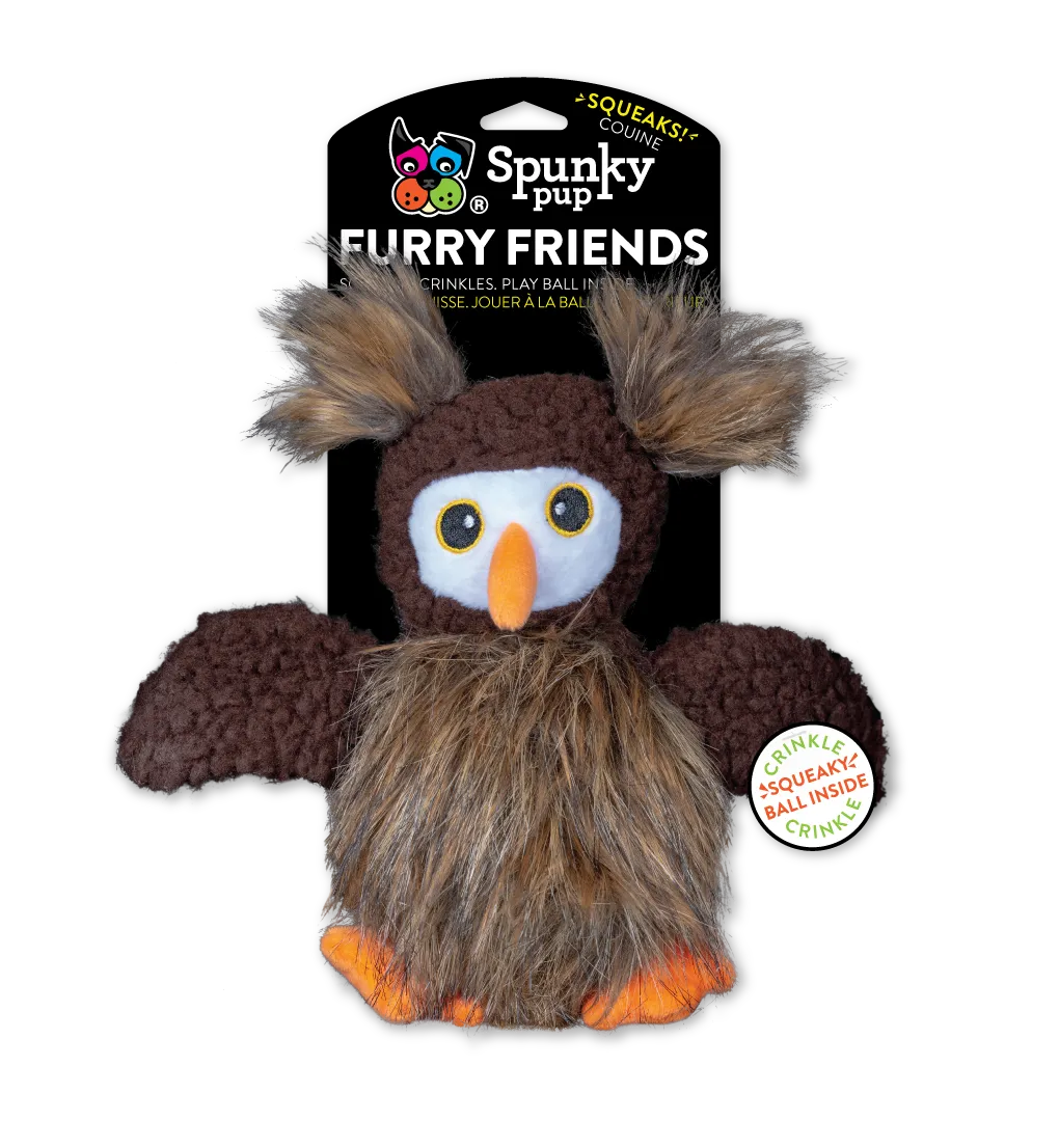 Spunky Pup Furry Friends hundgosedjur uggla med pip