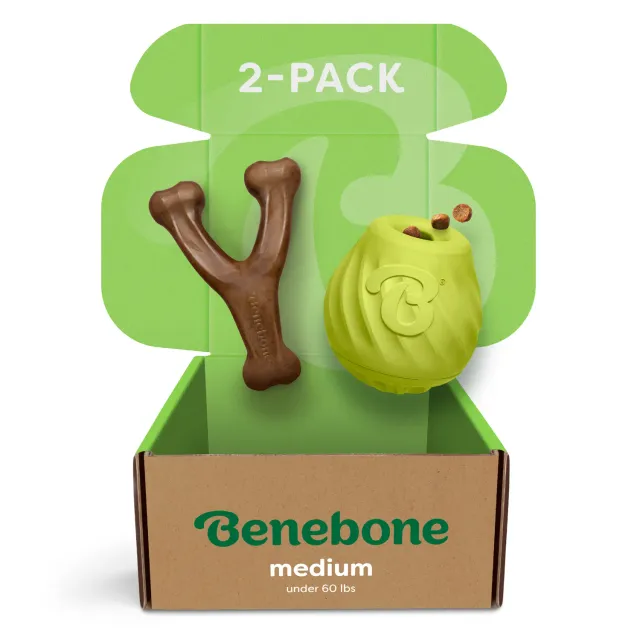 Benebone Chew & Challenge Duo tuggleksak medium 2-pack bacon