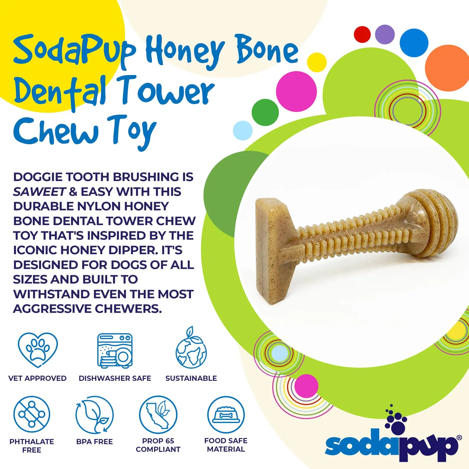 SodaPup Honey Bone Dental Tower tuggleksak large brun