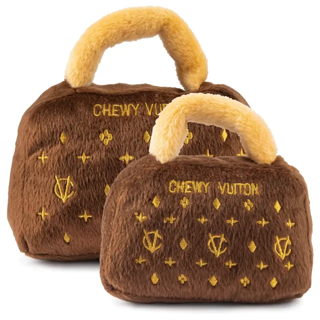 Dog Diggin Designs Chewy Vuiton Bag Petite hundleksak brun väska