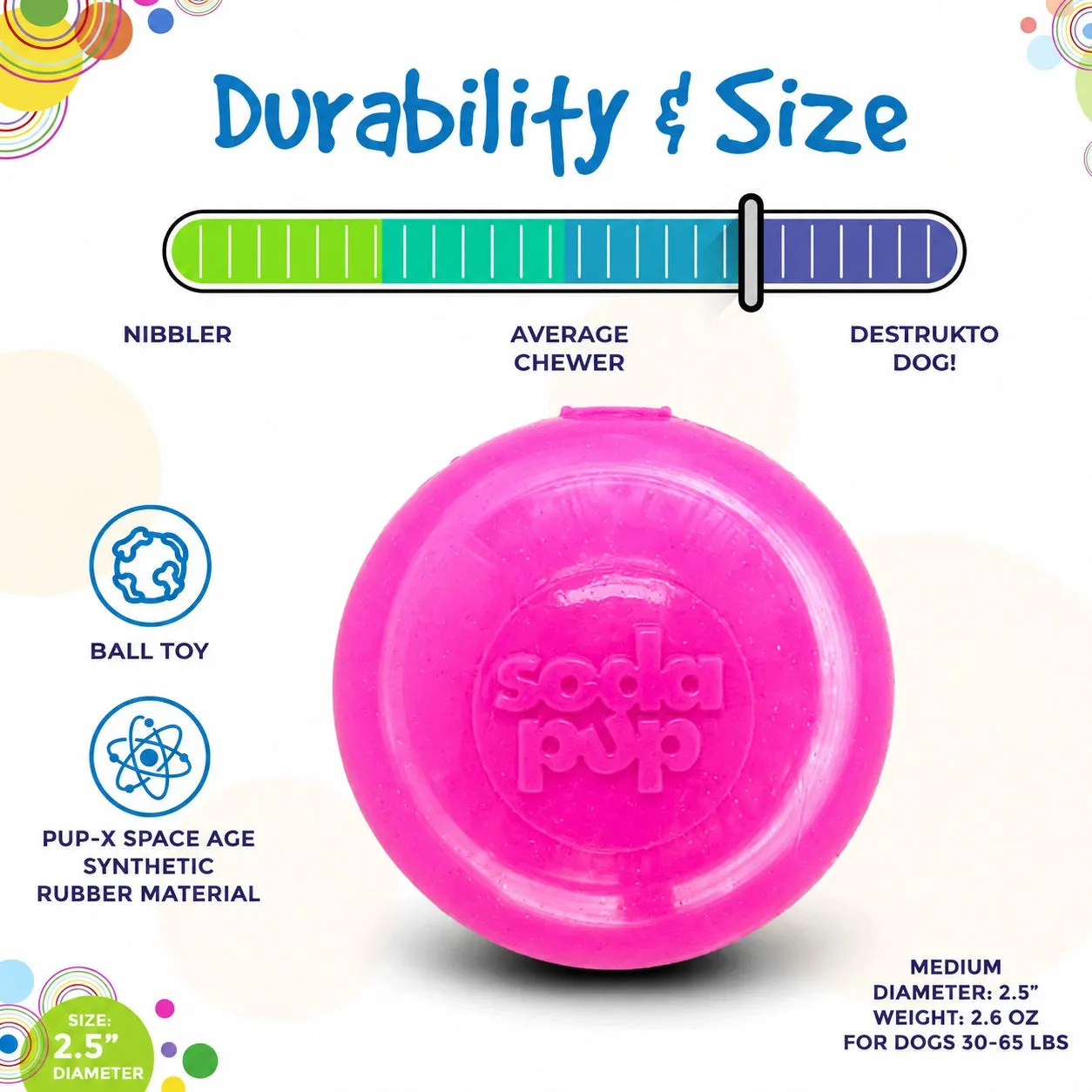 SodaPup Glitter Ball boll 3-pack 6,3 cm mjuk flytande