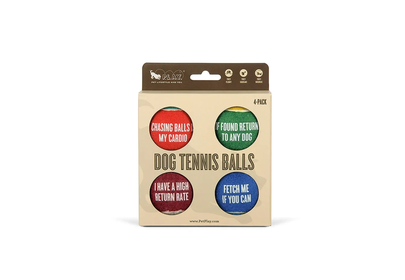 P.L.A.Y. Dog Tennis Balls tennisboll hund 4-pack pip