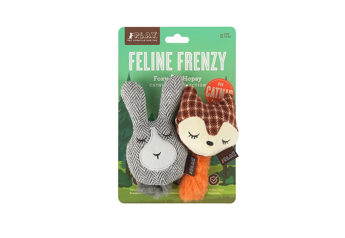 P.L.A.Y. Feline Frenzy Foxsy & Hopsy kattleksak 2-pack med kattmynta