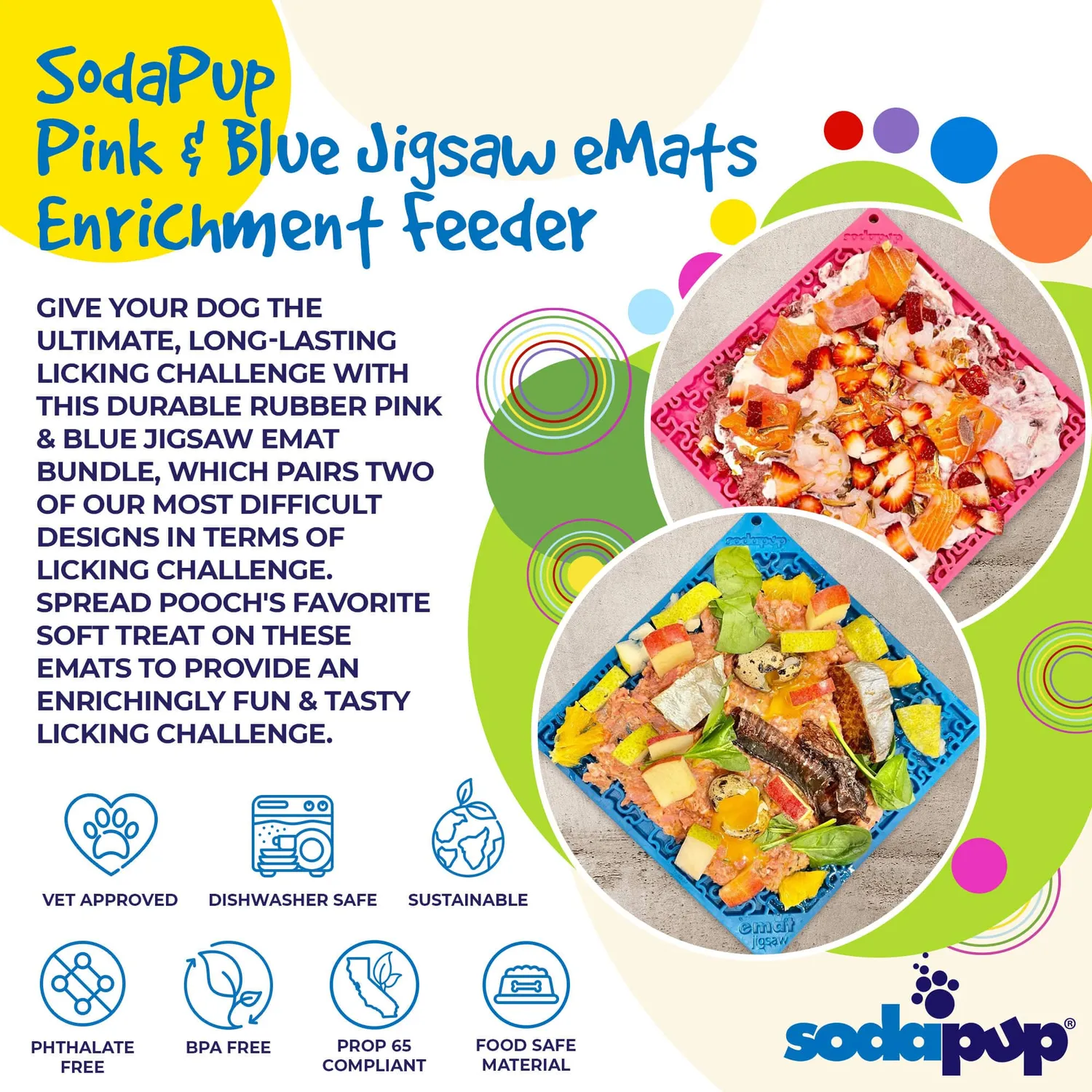 SodaPup Jigsaw slickmatta 2-pack large blå rosa pussel