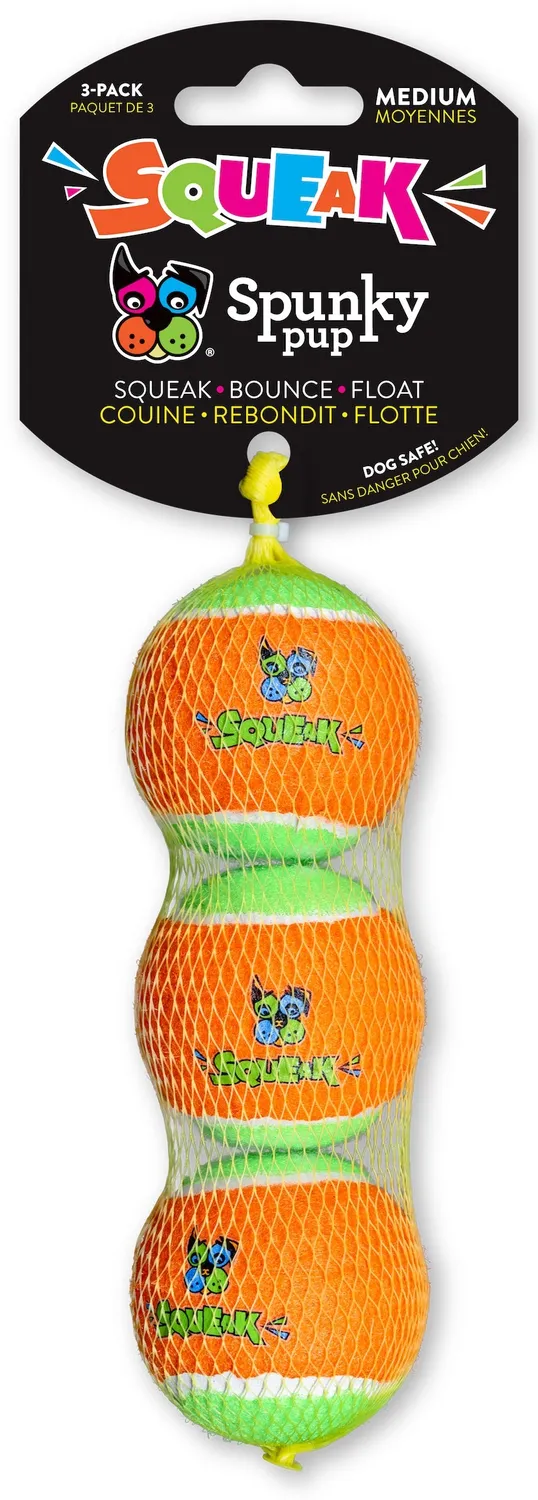 Spunky Pup Squeaky Tennis Balls pipboll M