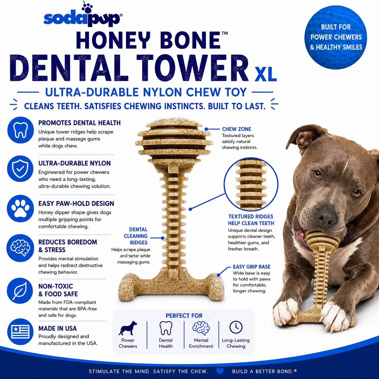 SodaPup Dental Tower tuggben nylon XL brun