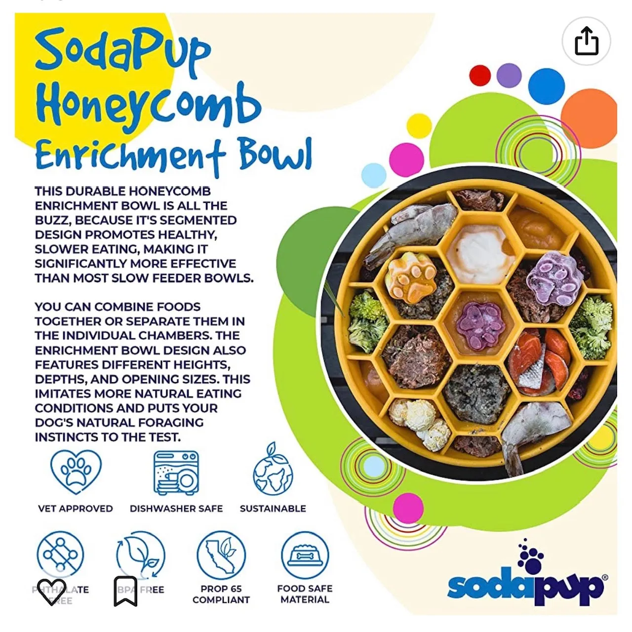 SodaPup Honeycomb eBowl Deep slow feeder skål gul 4 cups