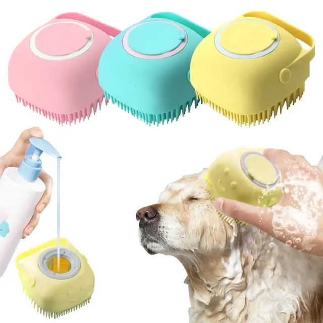 Pawtato schampoborste hund med behållare rosa