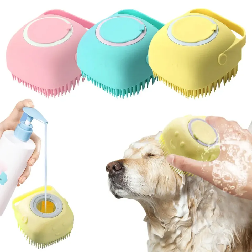 Pawtato schampoborste hund med behållare rosa
