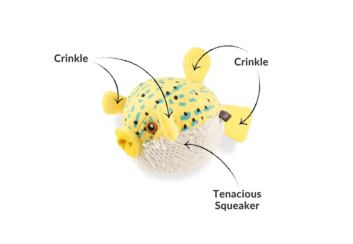 P.L.A.Y. Ocean Buddies Puffer Fish hundleksak med pip gul
