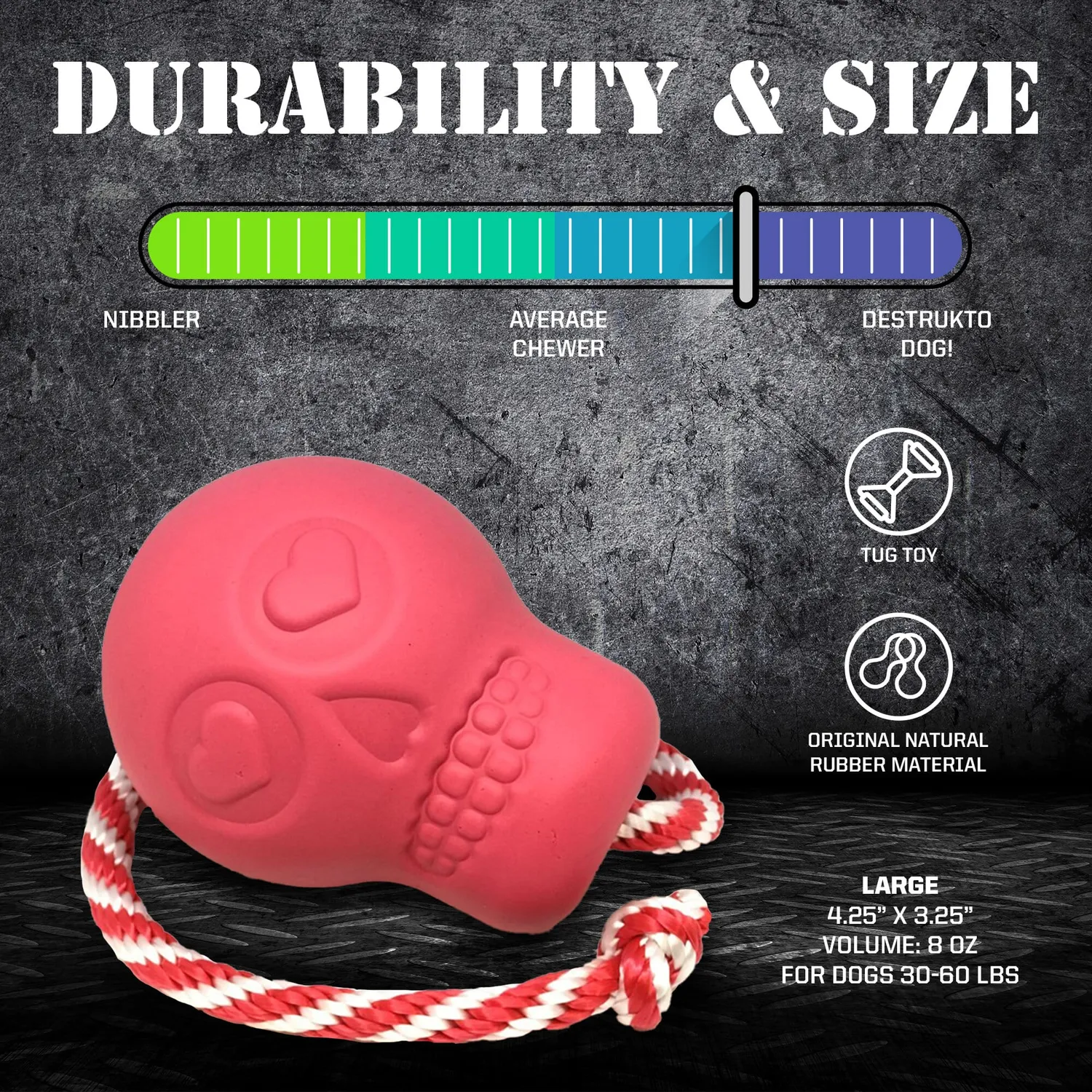 SodaPup USA-K9 Skull tuggleksak gummi rosa large