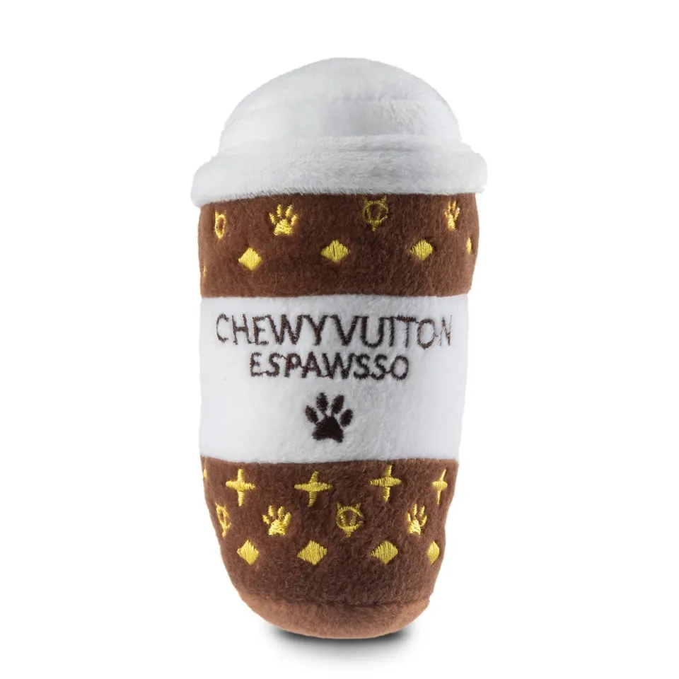 Dog Diggin Designs Chewy Vuiton Espawsso hundleksak kaffe