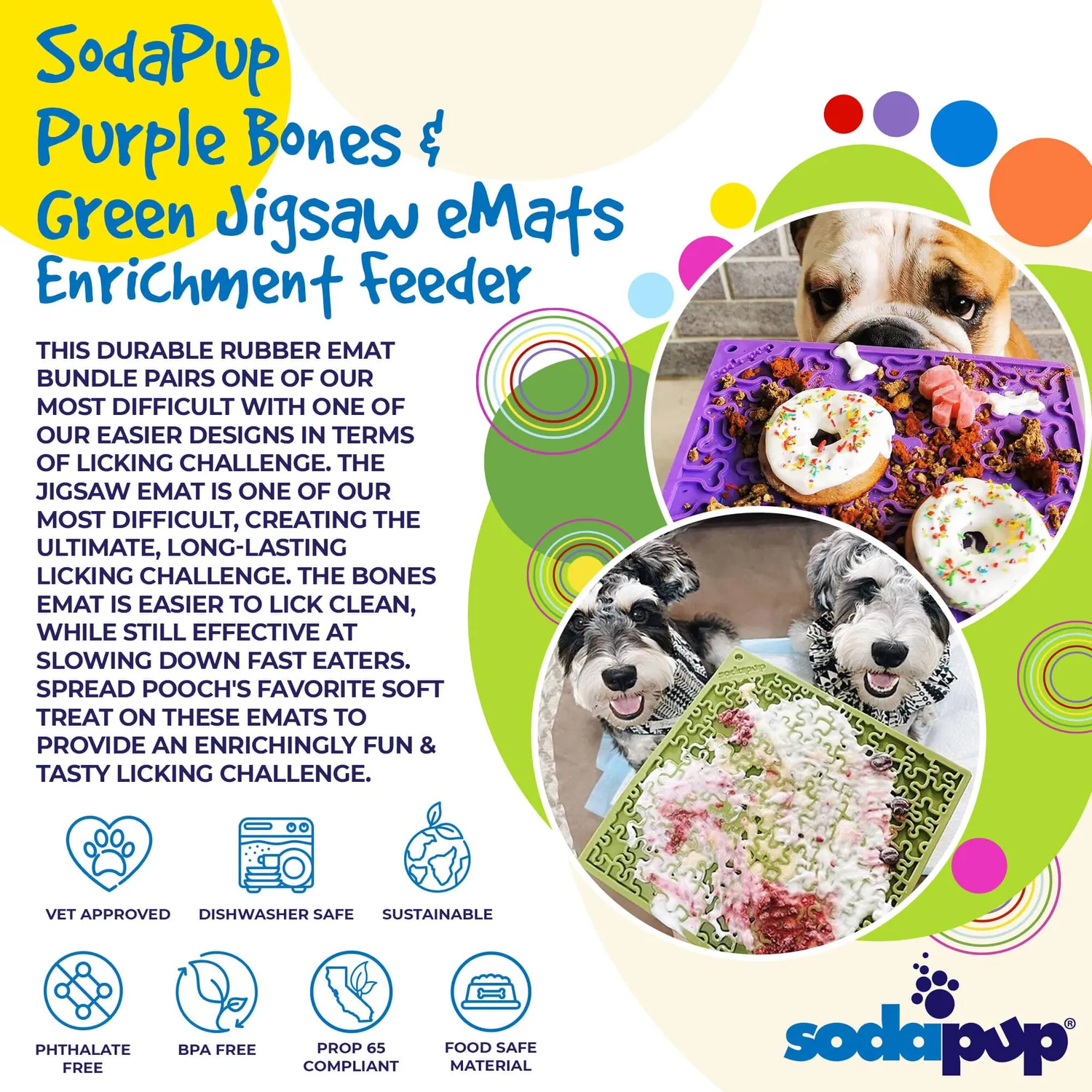 SodaPup Jigsaw Bones slickmattor 2-pack large grön lila